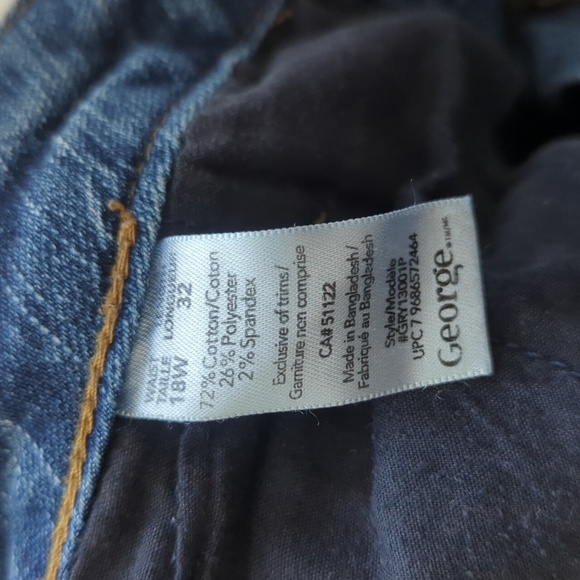 George Blue Straight Leg Jeans Classic Fit Size 18 Good Condition - Picture 3 of 4